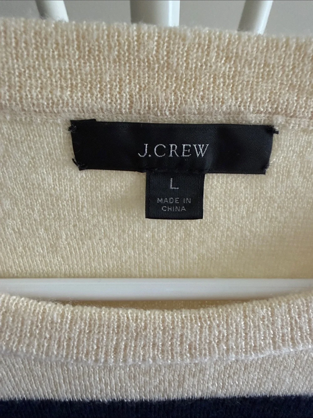 J. Crew Cream and Navy Striped Crewneck Sweater